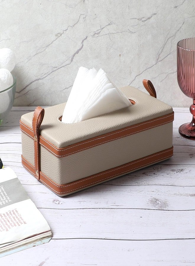 AKWAY Modern Leatherite Tissue Box Cover, Facial Tissue Box Holder, Napkin Dispenser Box for Bathroom, Home, Office and Restaurant (Cream) - Image 1